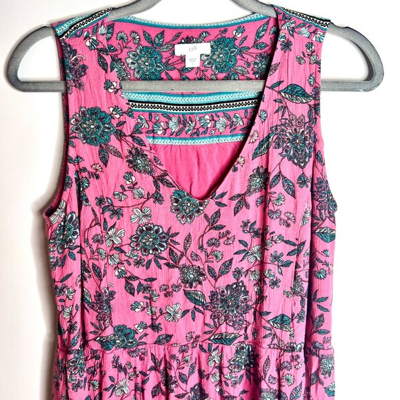 J. Jill Pink Paisley Boho V-Neck Midi Dress Bright Colorful Beach Coastal Sz L - Picture 3 of 4